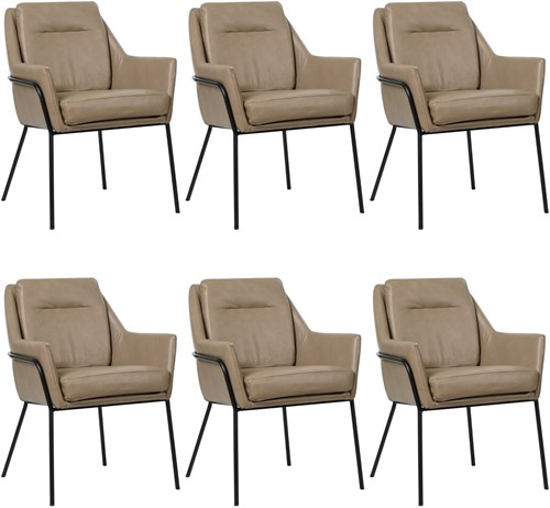 Leren design eetkamerstoel Mix - set van 6 stoelen - Granada Taupe (taupe/bruin)