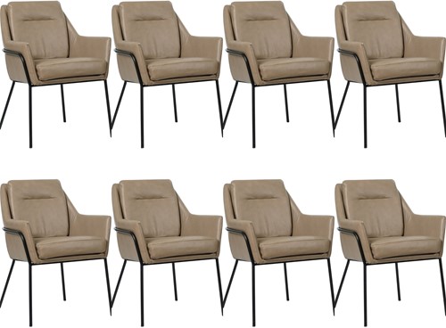 Leren design eetkamerstoel Mix - set van 8 stoelen - Granada Taupe (taupe/bruin)