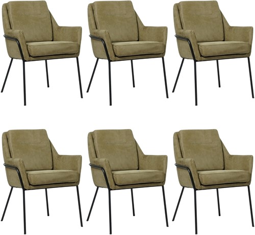 Leren design eetkamerstoel Mix - set van 6 stoelen - Kenia Olive (olijf)