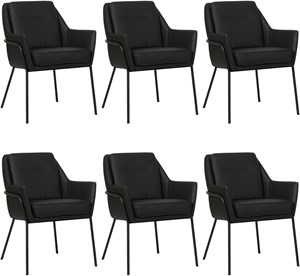 Set van 6 Zwarte leren industriële design eetkamerstoelen Mix - Toledo Leer Nero (zwart leer)