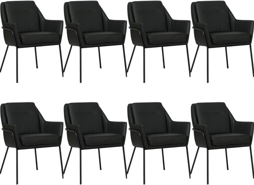 Leren design eetkamerstoel Mix - set van 8 stoelen - Toledo Nero (zwart)