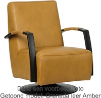 Leren industriële draaifauteuil Mood - Granada leer Moss - Frame zwart - Schotelvoet zwart-1