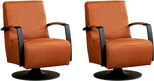Leren draaifauteuil mood, bruin leer, bruine draaistoel