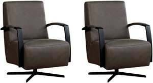 Leren draaifauteuil mood, grijs leer, grijze draaistoel