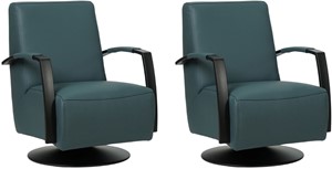Set van 2 Blauwe leren industriële draaifauteuils Mood - staal zwart frame met schotelvoet - Toledo Leer Whale (blauw leer)