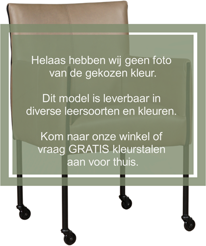 Leren eetkamerstoel More - met wieltjes en armleuning - Toledo Leer Leem - Poot - RVS - Skate wiel transparant