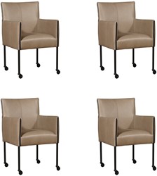 Leren eetkamerstoel More - met wieltjes - set van 4 stoelen