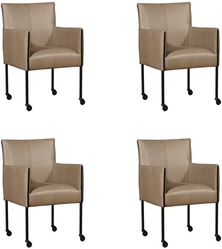 Leren eetkamerstoel More - met wieltjes - set van 4 stoelen