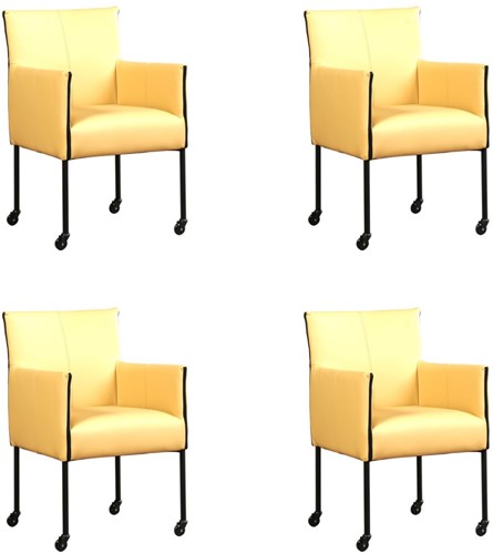 Leren eetkamerstoel More - met wieltjes - set van 4 stoelen - Toledo Leer Dessert - Kleur poot, zwart - Skate wiel zwart