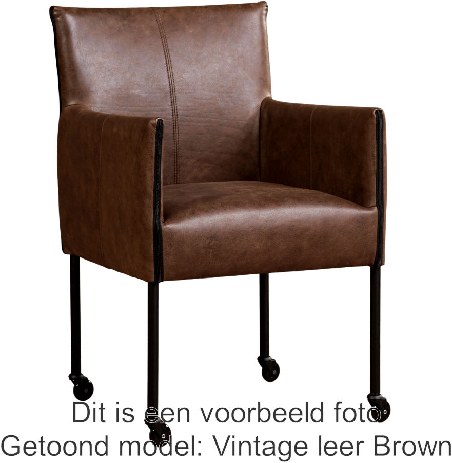 toespraak Trekken langzaam Leren eetkamerstoel More - met wieltjes - set van 4 stoelen - Vintage Leer  Taupe - Kleur poot, zwart - Skate wiel zwart ShopX