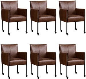 Leren eetkamerstoel more, bruin leer, bruine keukenstoelen