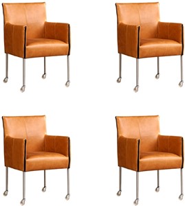 Leren eetkamerstoel more, oranje leer, bruine keukenstoelen