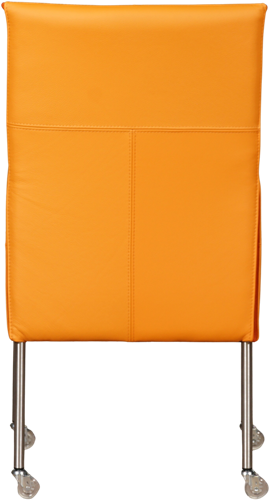 Leren eetkamerstoel Spark - met wieltjes en armleuning - Toledo Leer Mandarin - Poot - RVS - Skate wiel transparant-3