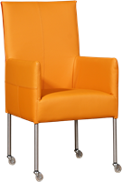 Leren eetkamerstoel Spark - met wieltjes en armleuning - Toledo Leer Mandarin - Poot - RVS - Skate wiel transparant