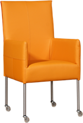 Leren eetkamerstoel Spark - met wieltjes en armleuning - Toledo Leer Mandarin - Poot - RVS - Skate wiel transparant