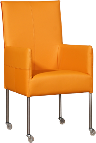 Leren eetkamerstoel Spark - met wieltjes en armleuning - Toledo Leer Mandarin - Poot - RVS - Skate wiel transparant