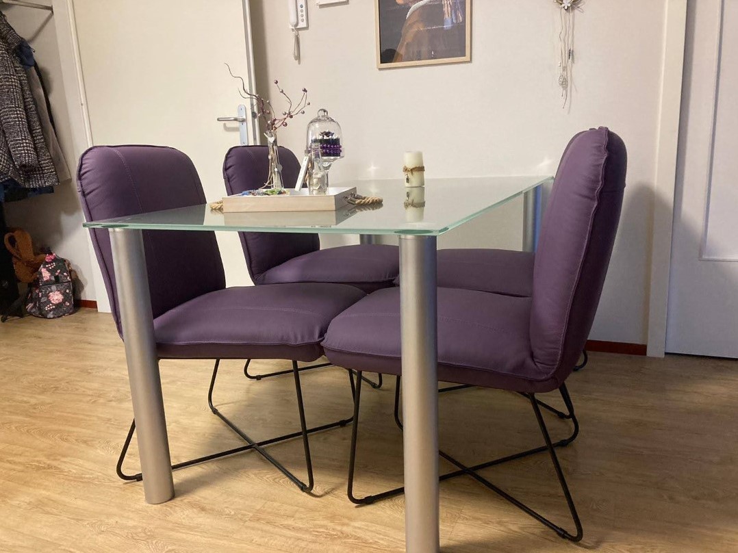 Aanhoudend boog de ober Set van 4 leren eetkamerstoelen met kruisframe - paars leer ShopX