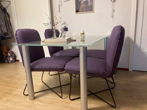 Leren eetkamerstoel smile, paars leer, paarse keukenstoelen