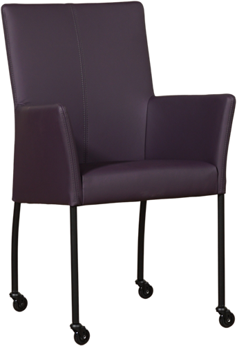 Leren eetkamerstoel Comfort - met wieltjes en armleuning - Toledo Leer Merlin - Poot - Rond - Zwart - Skate wiel zwart