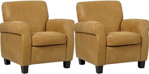 Set van 2 Cognac leren klassieke fauteuils Perfection - poot hout zwart - Kenia Leer Walnut (cognac leer)