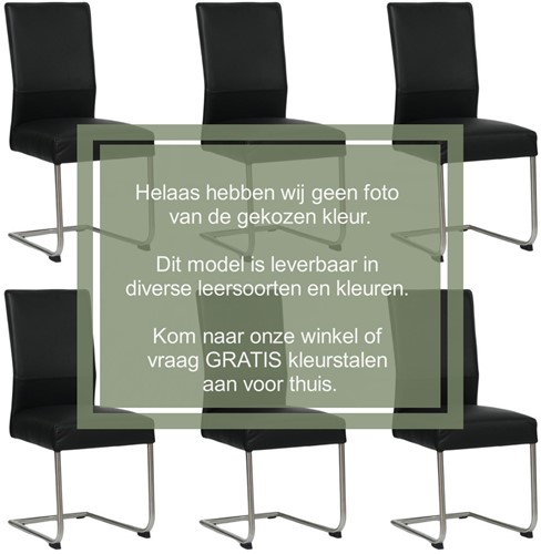 Leren eetkamerstoel Piece sledepoot rond - set van 6 stoelen - Granada Cognac (donkercognac) - Kleur poot, RVS
