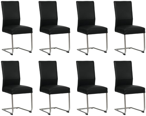 Leren eetkamerstoel Piece sledepoot rond - set van 8 stoelen - Toledo Nero (zwart) - Kleur poot, RVS