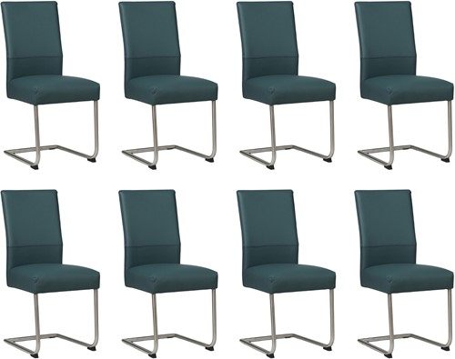 Leren eetkamerstoel Piece sledepoot rond - set van 8 stoelen - Toledo Whale (blauw/grijs) - Kleur poot, RVS