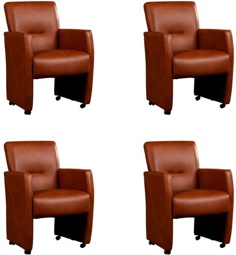 Leren eetkamerfauteuil Pleasure - set van 4 stoelen - Granada leer Savannah - met handgreep