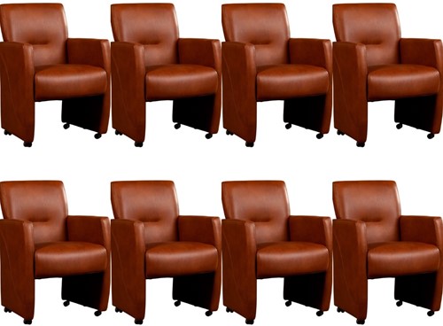 Leren eetkamerfauteuil Pleasure - set van 8 stoelen - Granada leer Savannah - Met handgreep - Zwart