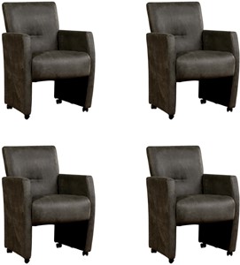 Leren eetkamerfauteuil pleasure, grijs leer, grijze keukenstoelen