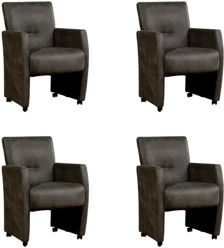 Leren eetkamerfauteuil Pleasure - set van 4 stoelen - Kenia Leer Antracite - Met handgreep - Zwart