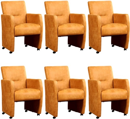 Leren eetkamerfauteuil Pleasure - set van 6 stoelen - Kenia Leer Cognac - Met handgreep - Zwart