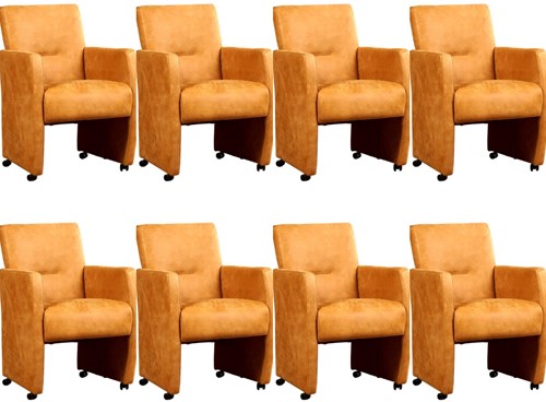 Leren eetkamerfauteuil Pleasure - set van 8 stoelen - Kenia Leer Cognac - Met handgreep - Zwart