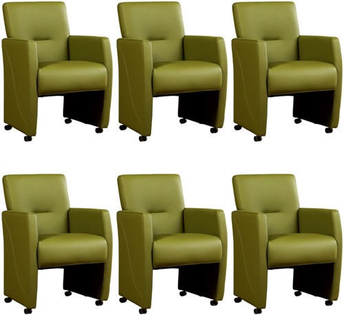 Leren eetkamerfauteuil Pleasure - set van 6 stoelen - Toledo Leer Apple Green - Met handgreep - Zwart