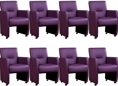 Leren eetkamerfauteuil Pleasure - set van 8 stoelen - Toledo Leer Aubergine - Met handgreep - Zwart