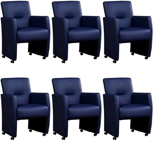 Leren eetkamerfauteuil Pleasure - set van 6 stoelen - Toledo Leer Kobalt - Met handgreep - Zwart