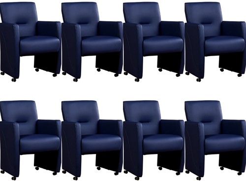 Leren eetkamerfauteuil Pleasure - set van 8 stoelen - Toledo Leer Kobalt - Met handgreep - Zwart