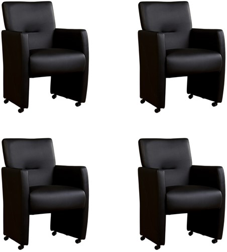 Leren eetkamerfauteuil Pleasure - set van 4 stoelen - Toledo Leer Nero - Met handgreep - Zwart
