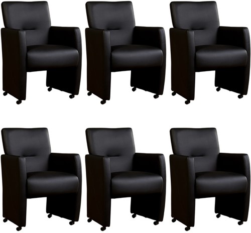 Leren eetkamerfauteuil Pleasure - set van 6 stoelen - Toledo Leer Nero - Met handgreep - Zwart