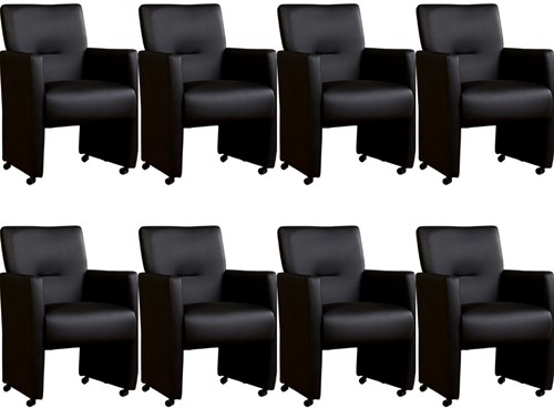 Leren eetkamerfauteuil Pleasure - set van 8 stoelen - Hermes Leer Nero - met handgreep