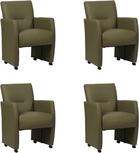 Leren eetkamerfauteuil Pleasure - set van 4 stoelen - Toledo Leer Olive - Met handgreep - Zwart