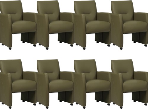 Leren eetkamerfauteuil Pleasure - set van 8 stoelen - Toledo Leer Olive - Met handgreep - Zwart