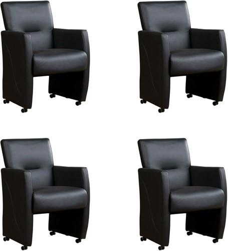 Leren eetkamerfauteuil Pleasure - set van 4 stoelen - Toledo Leer Pacific - Met handgreep - Zwart