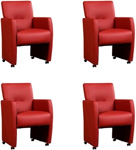 Leren eetkamerfauteuil pleasure, rood leer, rode keukenstoelen