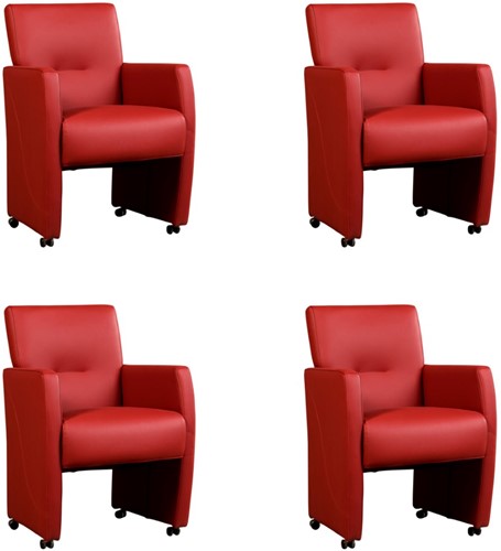 Leren eetkamerfauteuil Pleasure - set van 4 stoelen - Toledo Leer Red - Met handgreep - Zwart