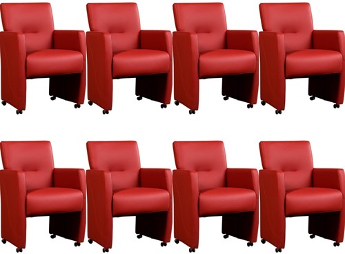 Leren eetkamerfauteuil Pleasure - set van 8 stoelen - Toledo Leer Red - Met handgreep - Zwart
