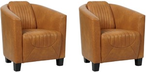 Set van 2 Cognac leren landelijke kuipstoel Press Special - poot hout zwart - Granada leer Sahara (cognac leer)