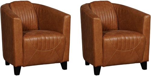 Leren kuipstoel Press Special - set van 2 fauteuils - Vintage Leer Cognac - Poot hout, Zwart