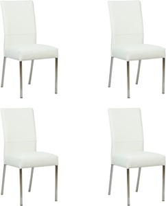 Set van 4 Gebroken witte leren moderne eetkamerstoelen Real - poot vierkant rvs - Toledo Leer Bianco (gebroken wit leer)