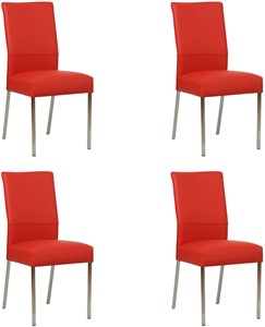 Set van 4 Felrode leren moderne eetkamerstoelen Real - poot vierkant rvs - Toledo Leer Ferrari (felrood leer)